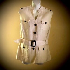 Tahari* Womens Shirt Blouse* Size: 12* Color: Beige* Sleeveles